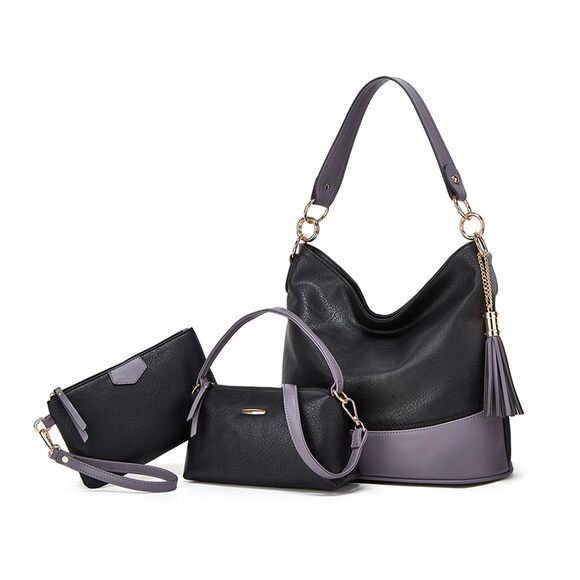 Soft Leather Hobo 3-Piece Shoulder Bag Set – EuroChic Tote 8102 Large 3PC Set Soft Leather Tote Handbag Stylish Hobo Shoulder Bag